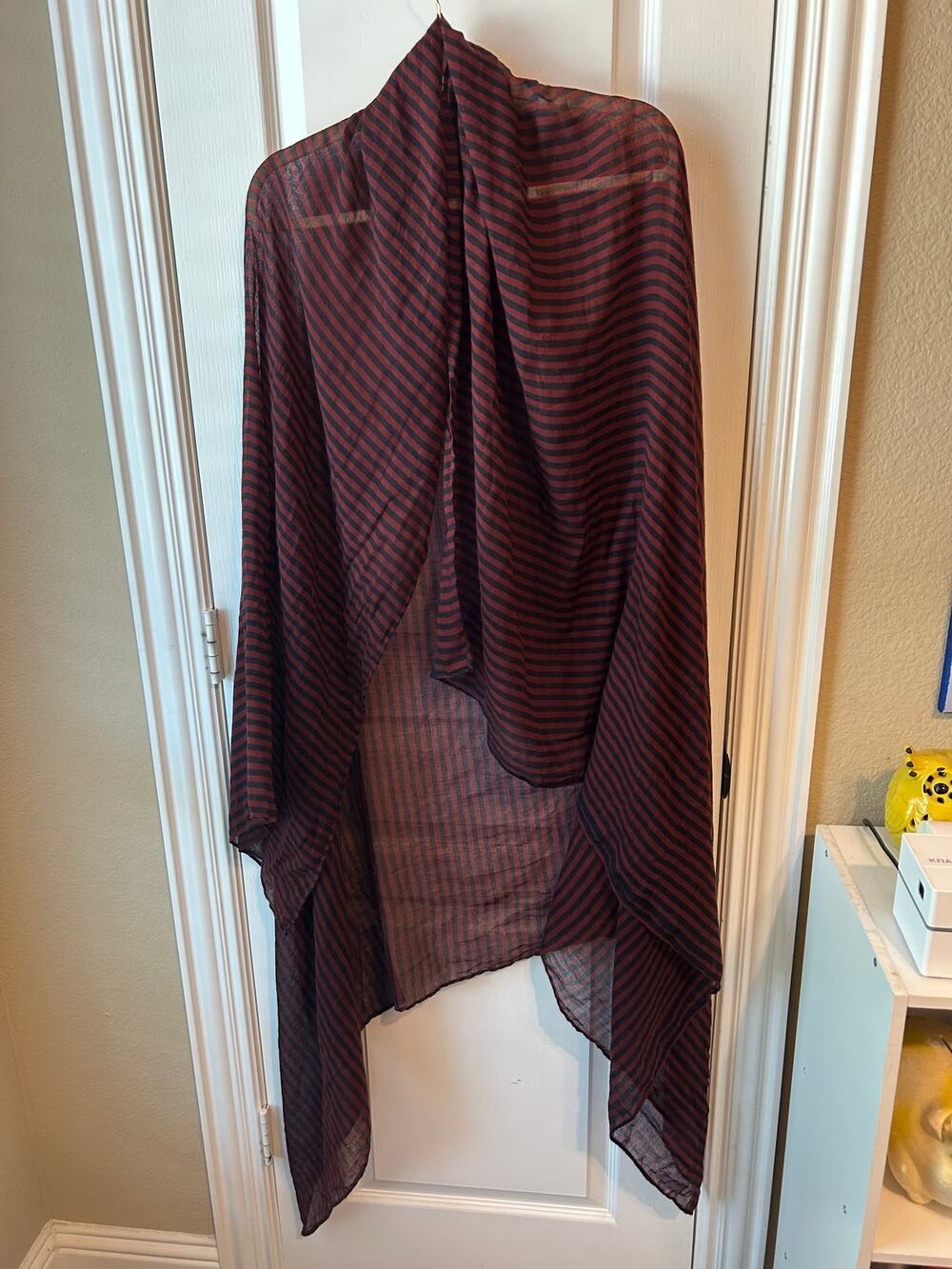 Maroon and Navy Striped Blanket Scarf Wrap Kimono Cover Up